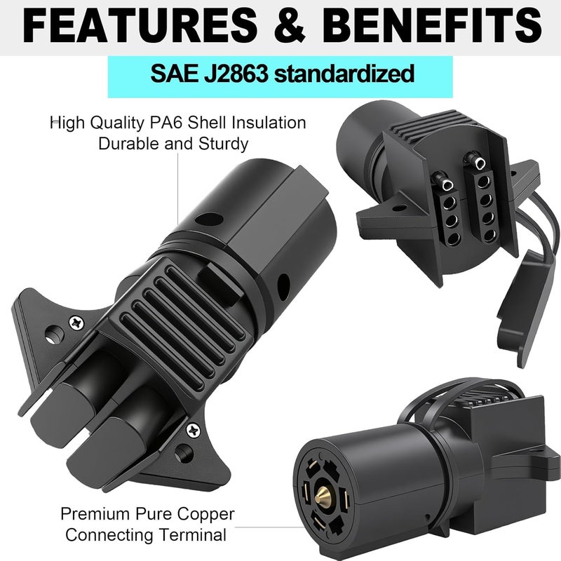 CXTM 7 to 4 and 5 Trailer Plug Adapter 7 Way Round to 4 Way and 5 Way Flat Trailer Light Adapter, 2-in-1 Design Trailer Adapter - Image 3